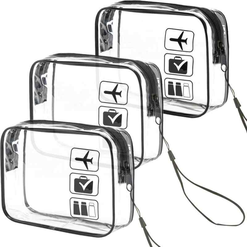 化粧ポーチ 旅行用 防水 手提げ 鞄 PVC 透明 大容量 バスアメニティ収納 浴室 洗面用具入れ 黒 白