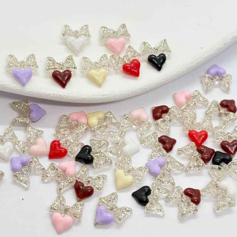 ネイルパーツ ハート リボン 樹脂製 DIY ジェルネイル レジン封入 デコパーツ かわいい 韓国風 アートパーツ