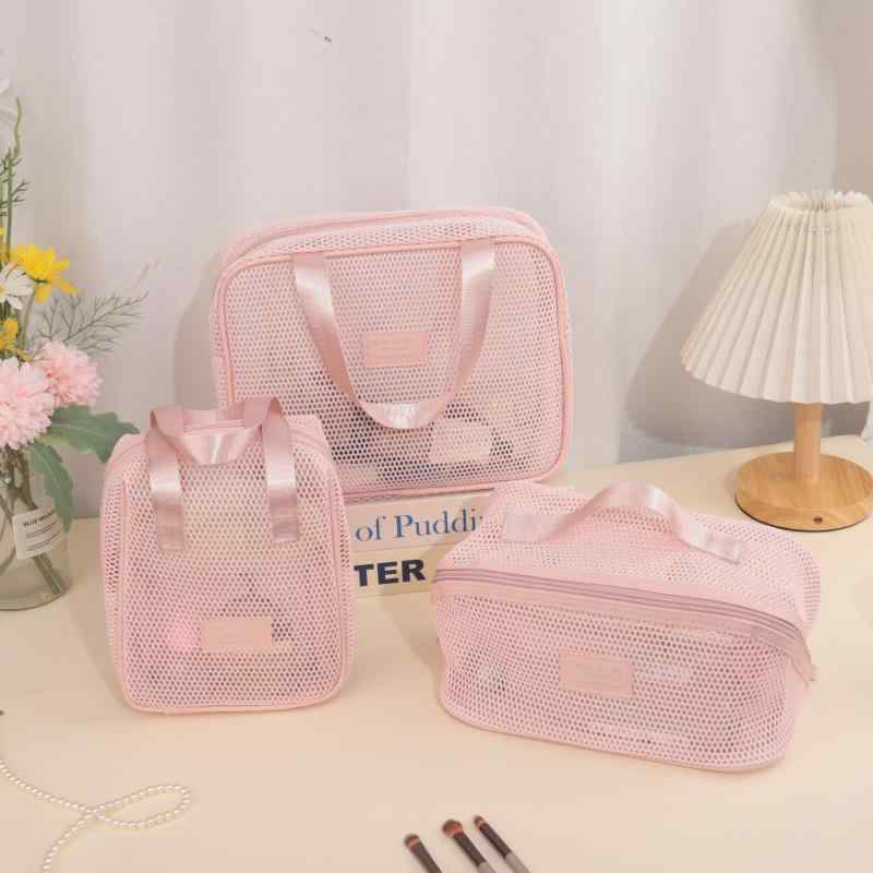 化粧ポーチ レディース 旅行用 メッシュ 大容量 コスメポーチ 洗面用具 収納 整理 軽量 ピンク系 ブラウン系 ホワイト