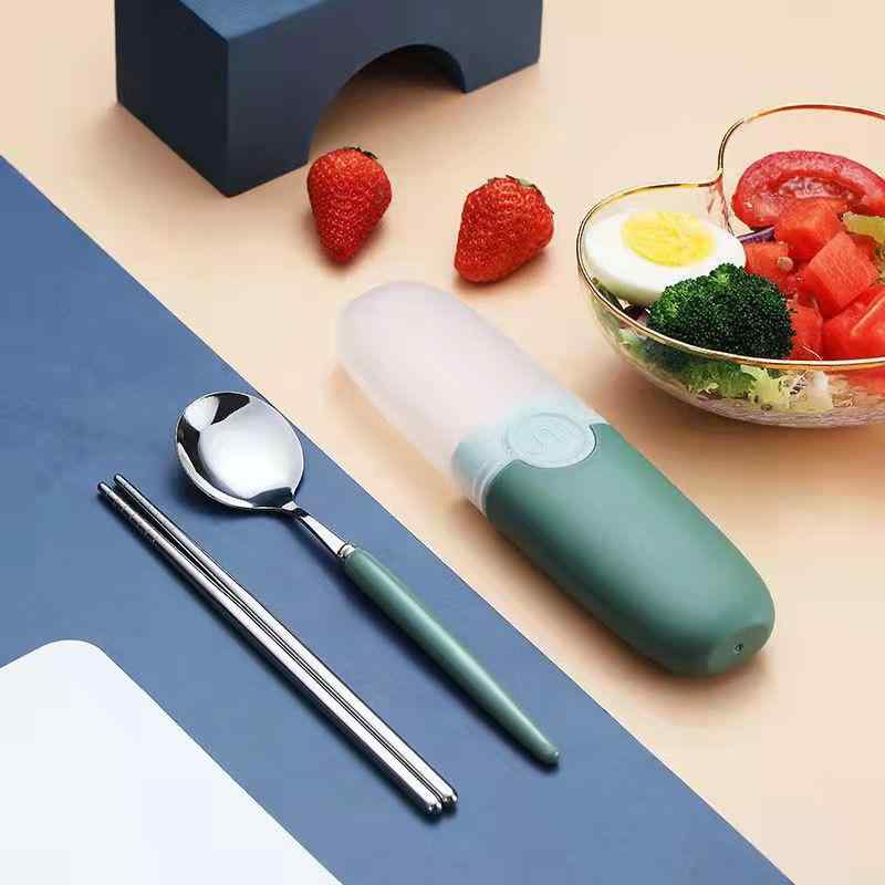 カトラリーセット 304 ステンレス製 スプーン 箸 収納ケース付き 携帯用 食洗機対応 贈り物 ギフト 贈..