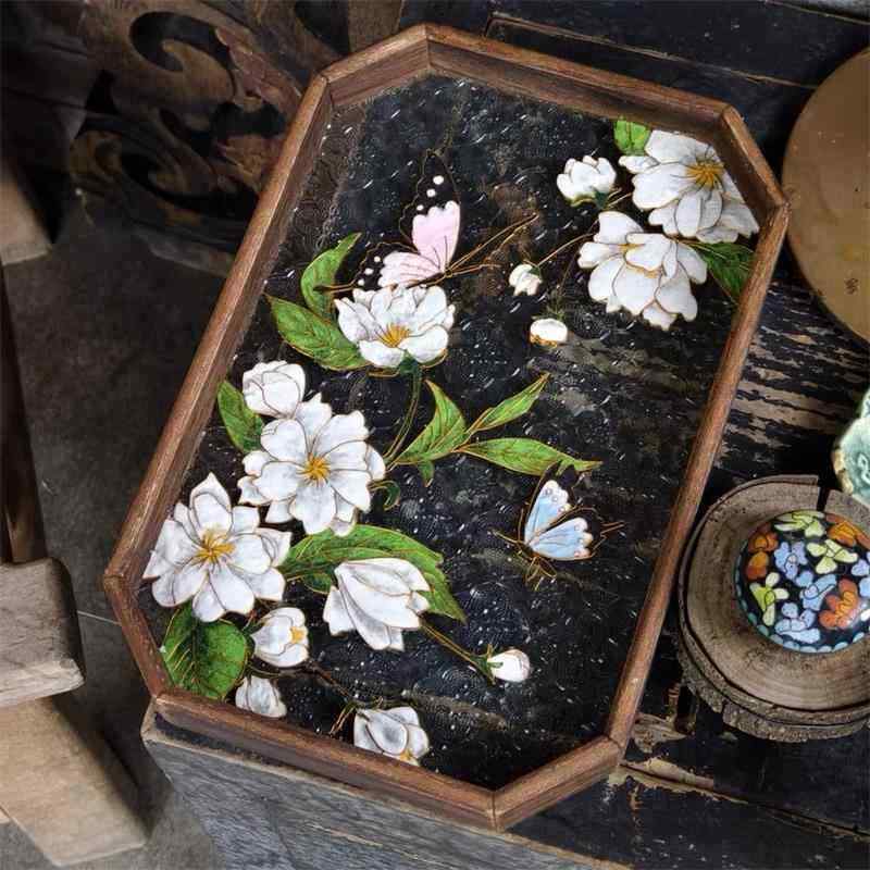ガラス製茶托盤 子供用DIY手作り材料セット 伝統工芸品 飾り絵 デコレーション 蝶恋花 茉莉花 梨花 東..