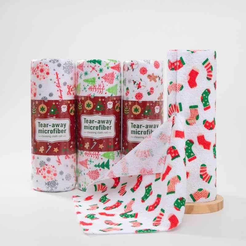 キッチン用ふきん 超極細繊維 クリスマス柄 プリント 吸水性 厚手 毛羽立ちにくい 使い捨て 多機能