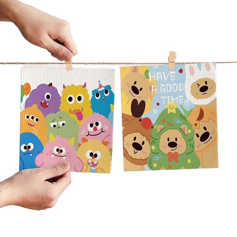 キッチンクロス スポンジ 食器拭き テーブル拭き ふきん 吸水 速乾 油汚れに強い かわいい カートゥー..