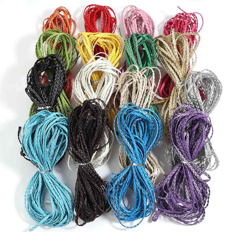 ブレスレット ネックレス DIY用 PUレザー 編み込みコード 5mm 皮革紐 アクセサリーパーツ 浅青 銀 黄色 ピンク 紫 オレンジ 白 黒 緑 赤 紅咖啡 深青 金色 玫瑰紅 深咖啡 米色 浅緑 青