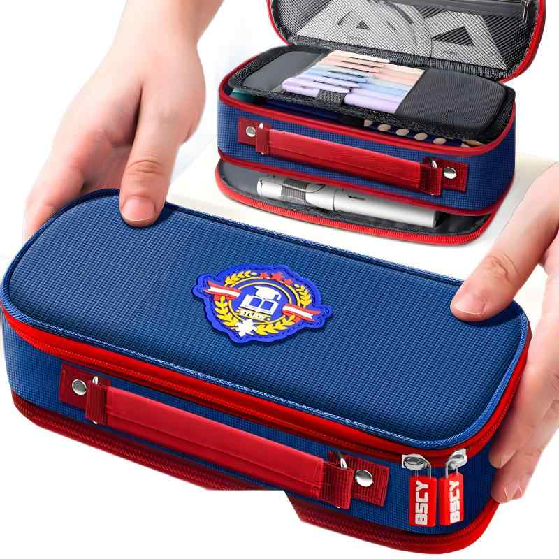 文具入れ キッズ 子供 男の子 女の子 小学生 筆箱 ペンケース 大容量 オックスフォード布 学院風 ブル..