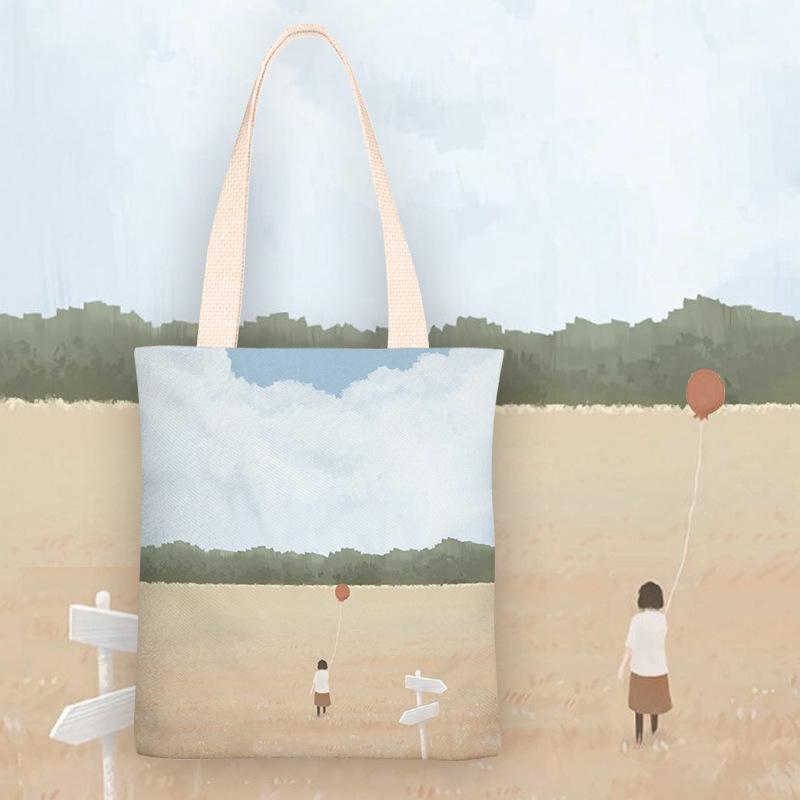 トートバッグ レディース 学生 かわいい カートゥーン キャンバス 縦型 横型 手提げ 買い物袋 大容量