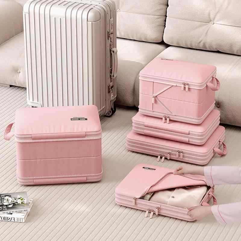 圧縮袋 衣類 旅行用 大容量 整理用 収納袋 厚手 丈夫 整理整頓 多用途 グレー ピンク