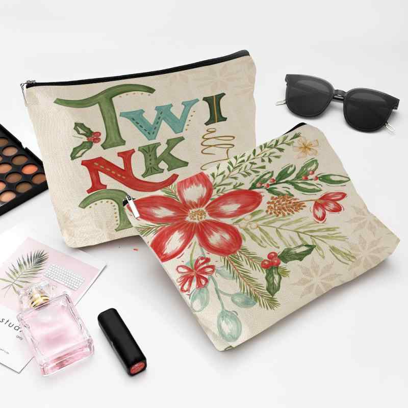 化粧ポーチ レディース メンズ 兼用 クリスマス 麻布 ポーチ ファスナー付き 携帯用 多用途 旅行用 小物入れ