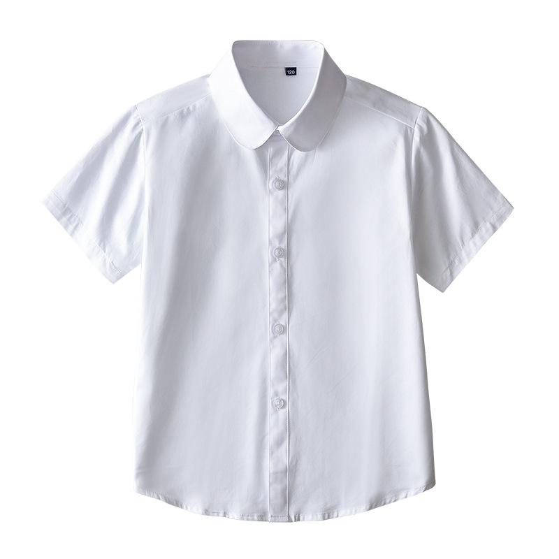 子供服 シャツ 半袖 男児 夏 薄手 白シャツ キッズ 中学生 大学生 制服 小学校 立襟 綿100％ 90cm 100c..