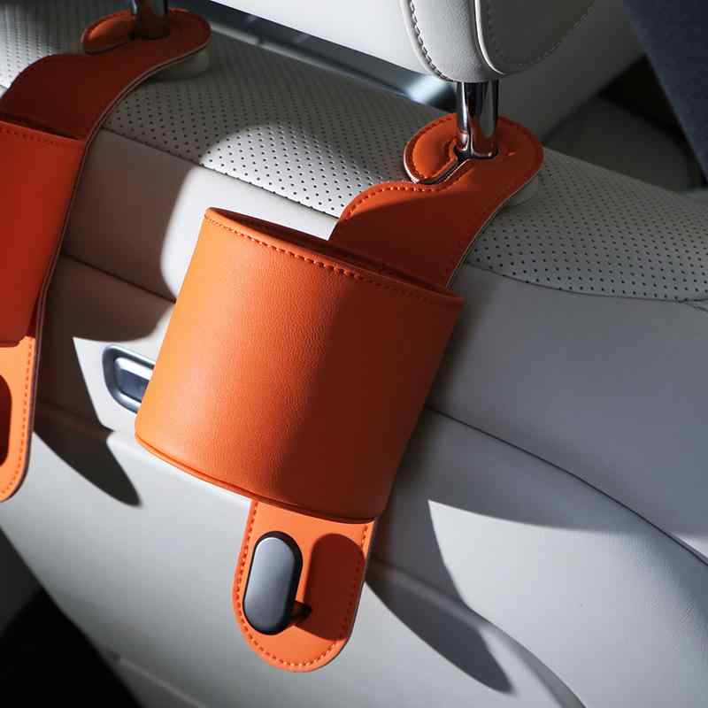 車用収納 車載シートバックフック 小物入れ カップホルダー 汎用 アクセサリー カー用品 レザー ブラッ..