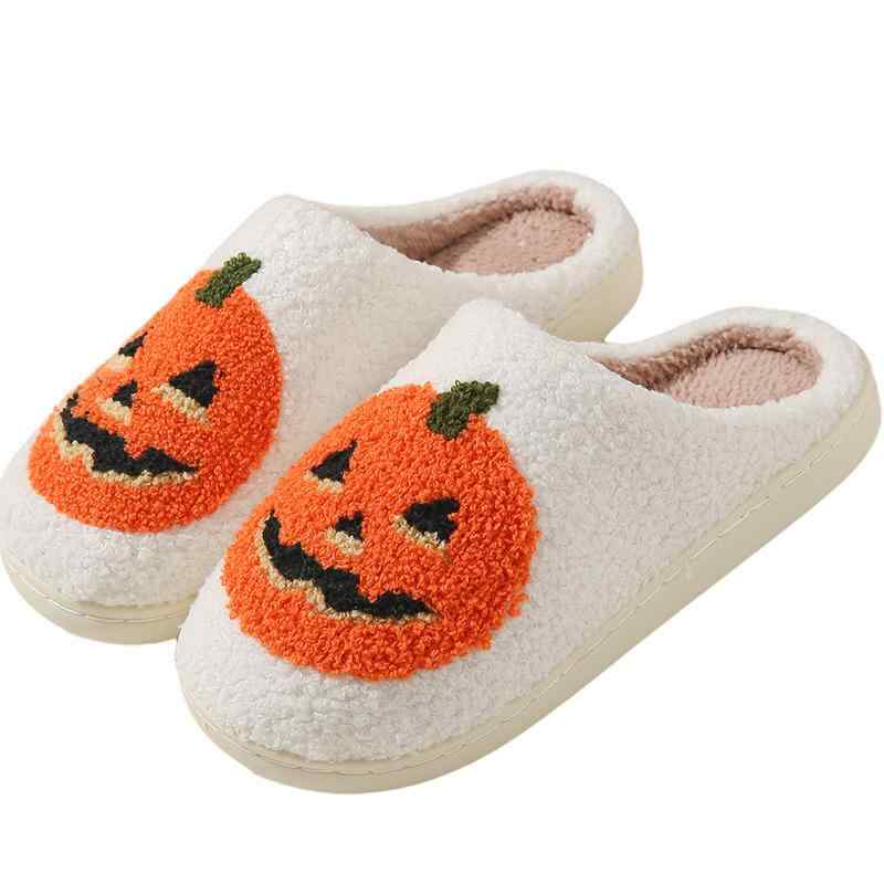 スリッパ 男女兼用 ハロウィン パンプキン スカル ルームシューズ 秋冬 暖かい 裏起毛 つま先あり 室内..