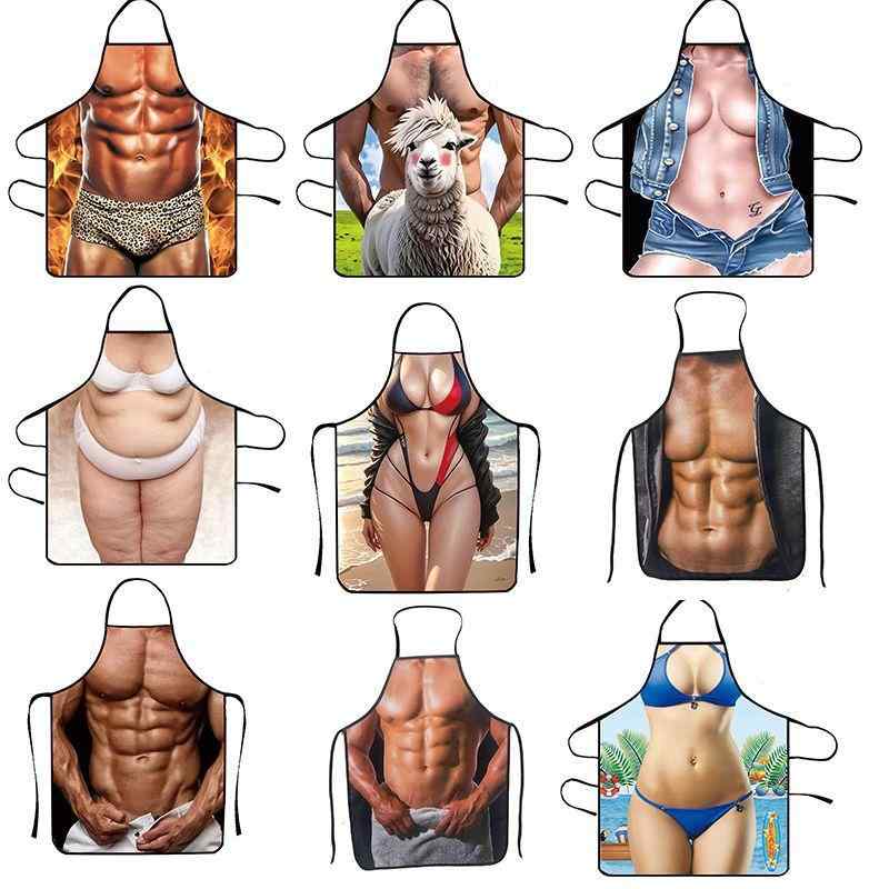 エプロン レディース メンズ 男女兼用 焼肉用 おもしろいプリント柄 防水 ポリエステル バーベキュー用 汚れ防止 料理用 家庭用