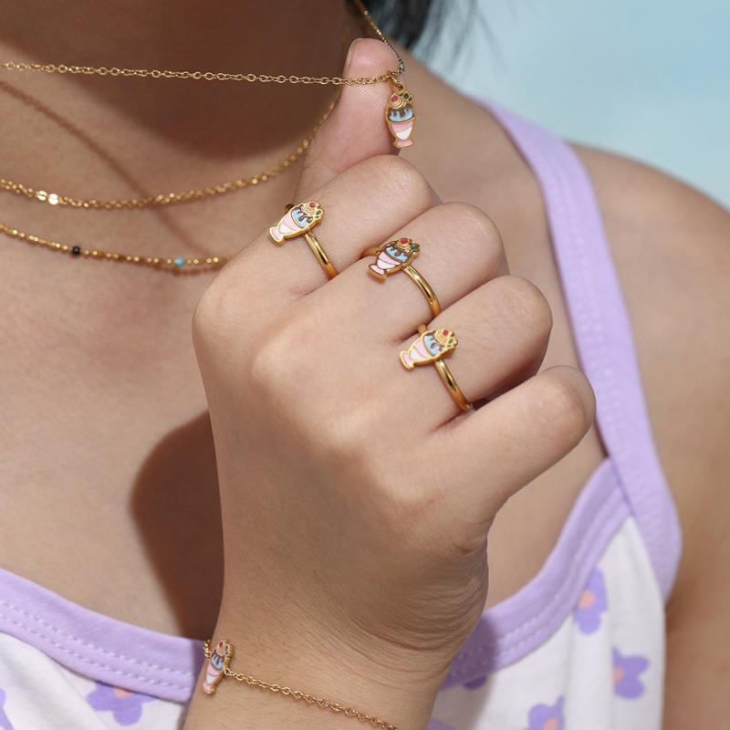 キッズ アクセサリー セット ステンレス 雪だるま ネックレス ブレスレット イヤリング 指輪 18K 金 電..