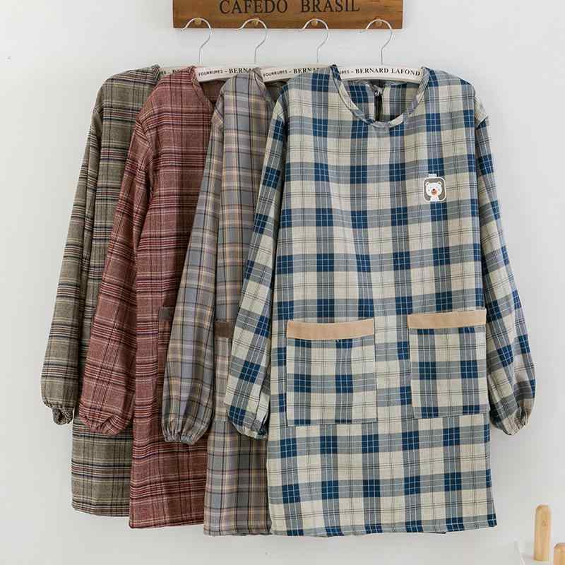 エプロン ホーム キッチン 格子柄 クマ 防水 防汚 割烹着 料理教室 家事 レディース メンズ カフェ 制服