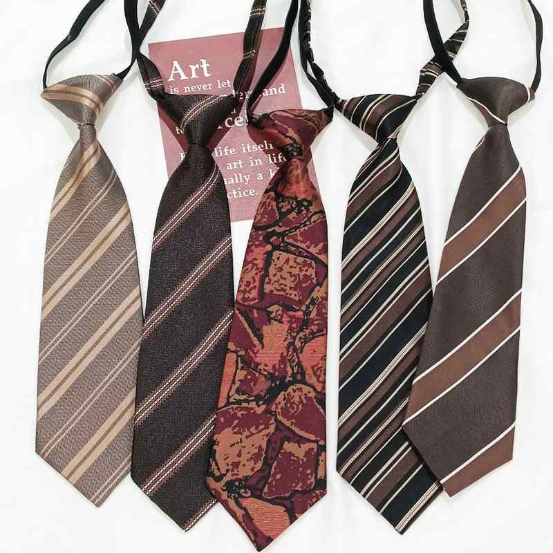 ネクタイ 男女兼用 子供 学生 レトロ ブラウン コーヒー 太め ストライプ柄 織り柄 刺繍 ポリエステル ..