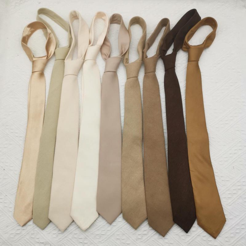 ネクタイ 子供用 ウール 無地 米白 香槟 杏色 棕色 カーキ コーヒー 栗色 古着風 手作り 5cm 7cm