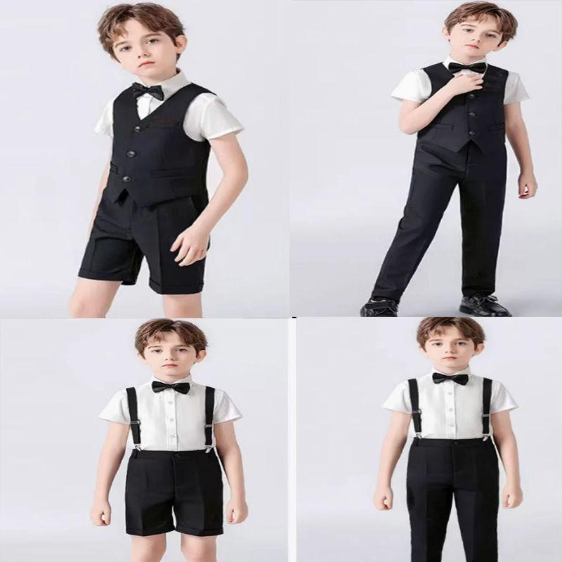 子供用フォーマルスーツ ジャケット ベスト シャツ パンツ 蝶ネクタイ付き 男の子 キッズ タキシード ..
