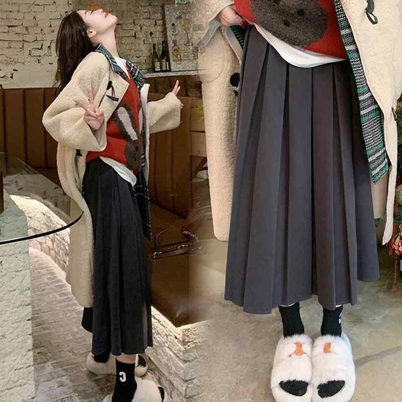 マタニティ スカート 秋冬 韓国風 ミモレ丈 Aライン フレアスカート ハイウエスト 妊婦服 綿 ポリエス..