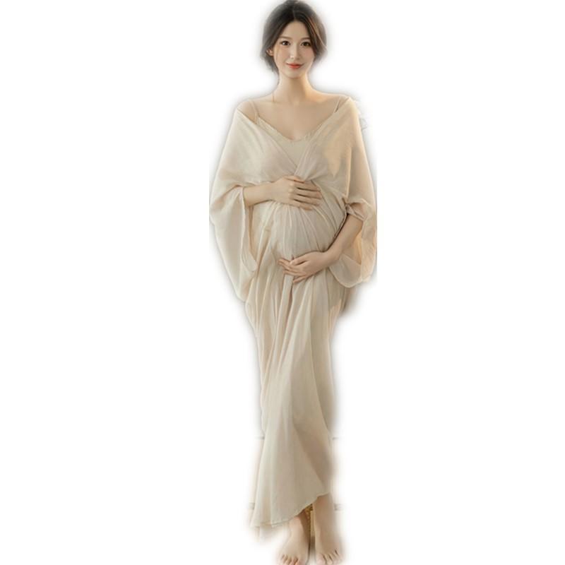 マタニティドレス &amp; マタニティウェア レディース セットアップ 妊婦 撮影 衣装 7分袖 ポリエステ..