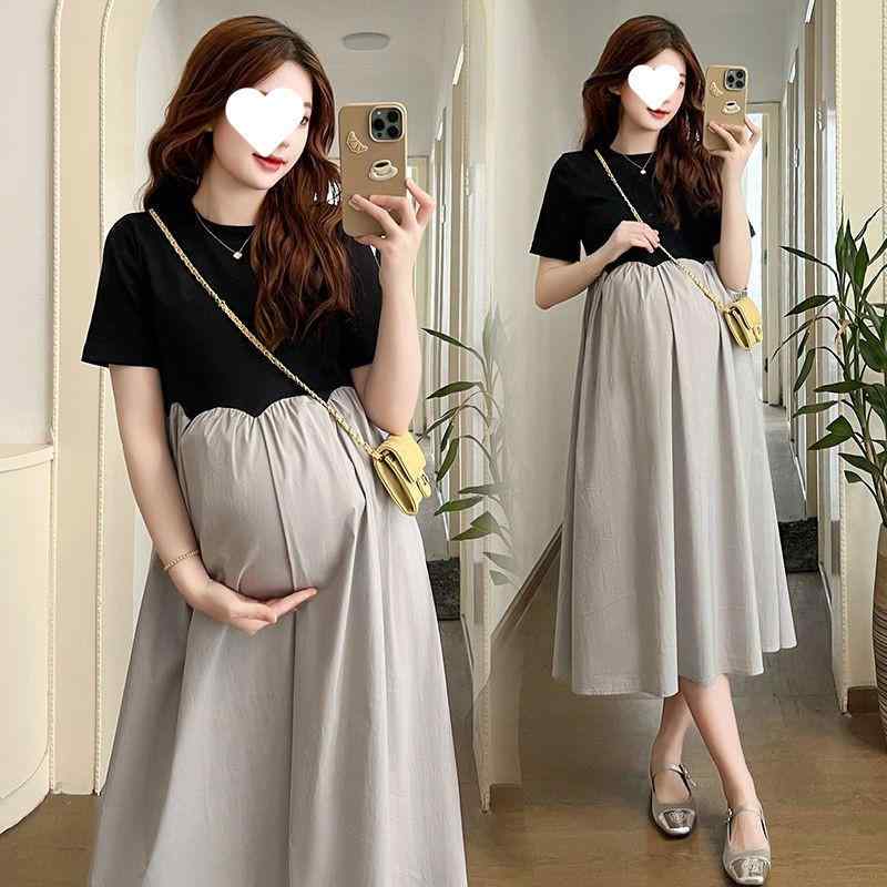 ワンピース マタニティ レディース 半袖 膝丈 無地 ラウンドネック 妊婦服 産前 産後 ゆったり 部屋着 ..