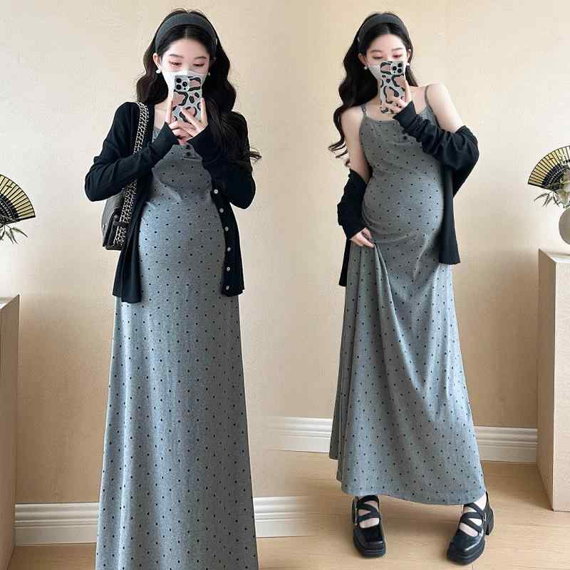 ワンピース レディース マタニティ ドット柄 キャミソールワンピース カーディガン セット 妊婦服 アク..