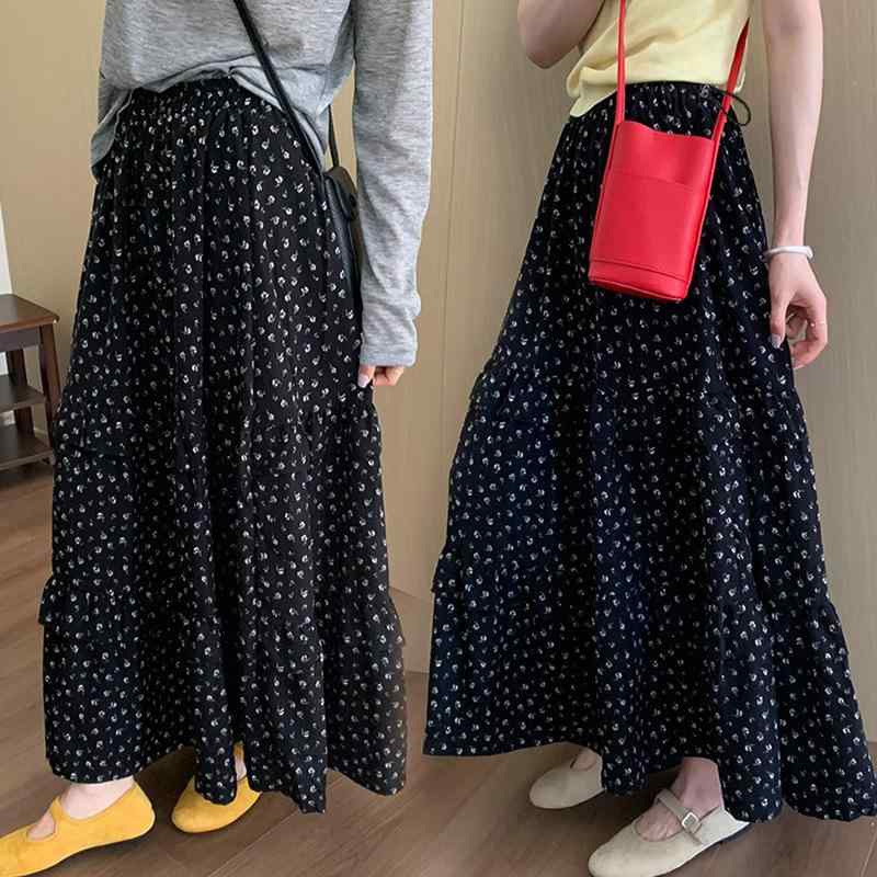 マタニティウェア スカート 韓国風 碎花柄 Aライン ウエスト調節 膝丈 ミディ丈 妊婦服 産前産後 ゆっ..