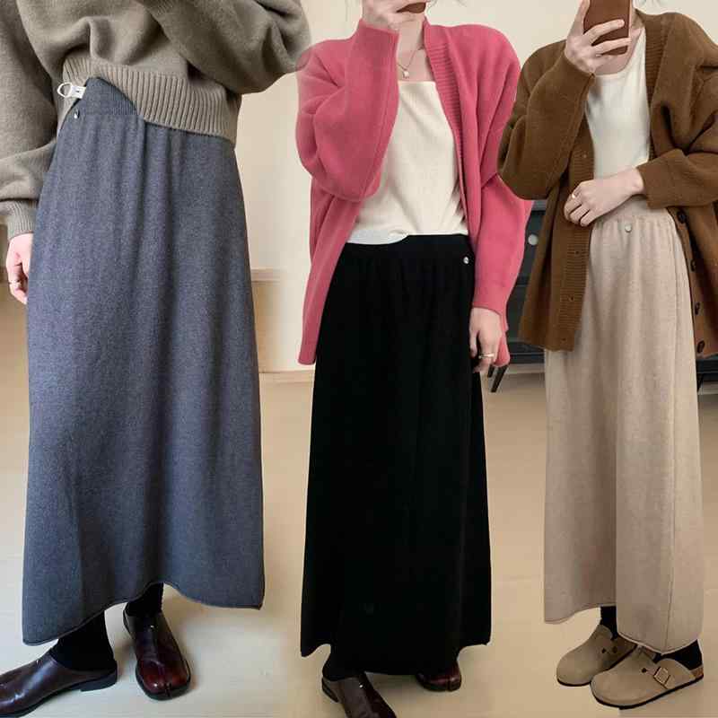 ワンピース マタニティ 秋冬 ニット 膝丈 調節可能 ブラック グレー 燕麦色 長袖 ゆったり かわいい 伸..