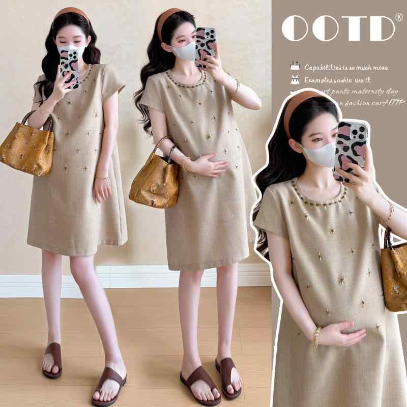 ワンピース レディース マタニティ Aライン 半袖 ひざ丈 膝下 コットン ゆったり 妊婦服 産前 産後 着..