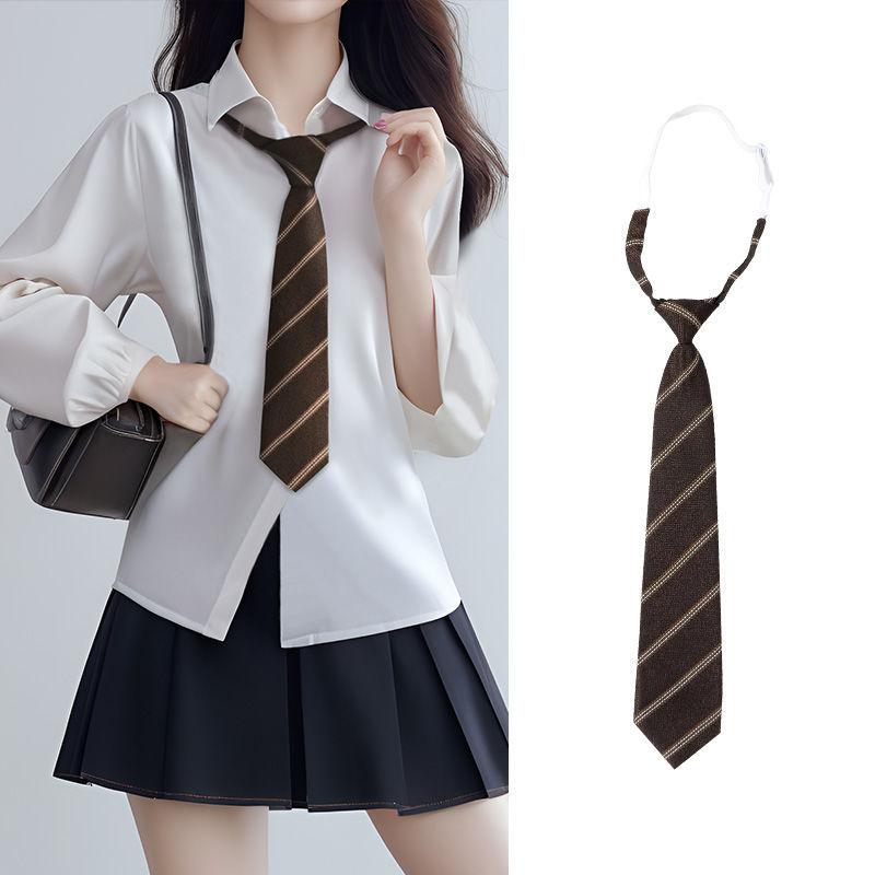 ネクタイ 男性用 スクール 制服 格子柄 ストライプ柄 学院風 カフェ色 コーヒー色 ブラウン 焦げ茶 ウ..