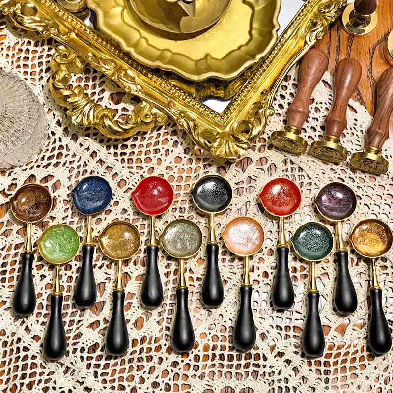 印章 レトロ シーリングワックス 封蝋 結婚式 招待状 封筒 手紙 マニュアル ハイエンド ロイヤルゴールド キャラメル コッパー パールブラック シャンパンホワイト スターダストパープル ガーネット ココアブラウン シャイニーシルバー オペラレッド ス