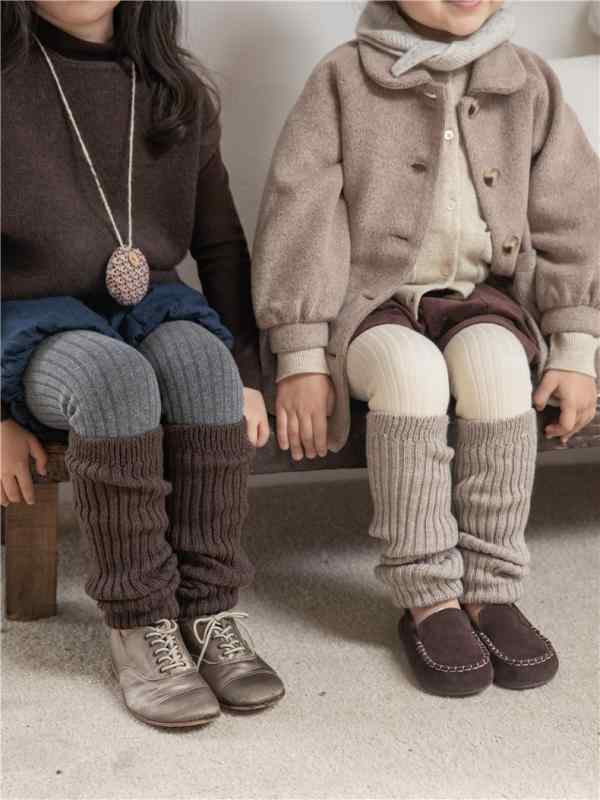 靴下 キッズ 女の子 ベビー レッグウォーマー 厚手 ウール 混紡 暖かい かわいい レトロ 赤 黒 ブラウ..