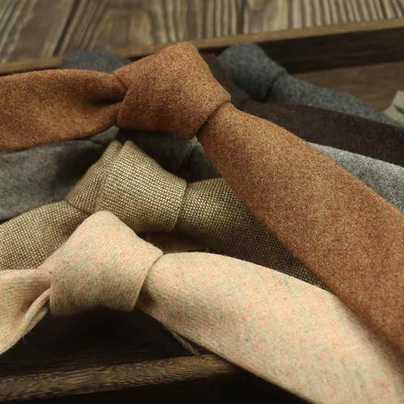 ネクタイ 男性用 子供用 男の子 6cm幅 英国風 レトロ 厚手 ウール 無地 フォーマル ビジネス グレー ブ..