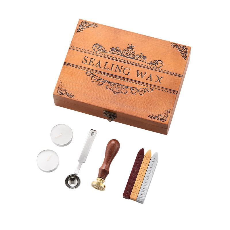 印章 火梨木 シーリングワックス スタンプセット 封蝋 木箱入り レトロ 結婚式 招待状 封筒 手紙 ラッ..