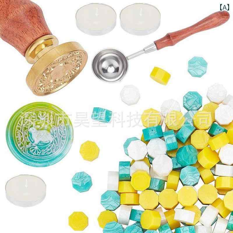 印鑑 スタンプ セット 丸形 シーリングワックス 封蝋 招待状 DIY 手帳 スプーン ワックス 封筒 レター用品