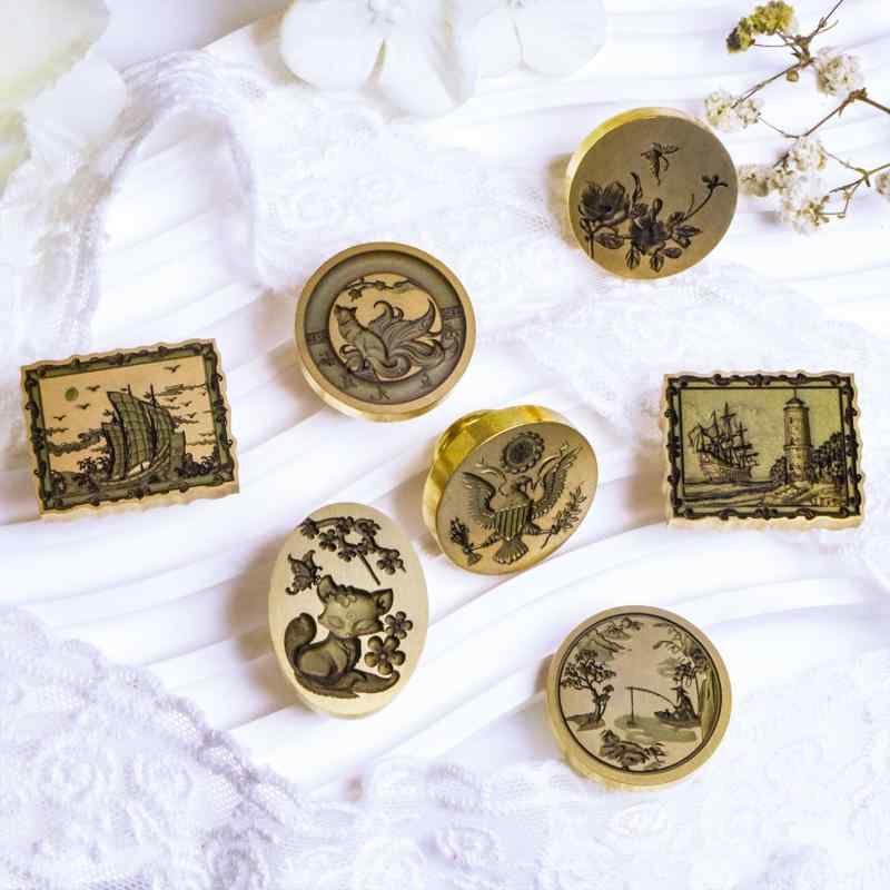 印鑑 スタンプ 手帳 封蝋 シーリングスタンプ 真鍮 草席紋 百合蛇 独角戦馬 ペガサス キツネ 九尾の狐 ..