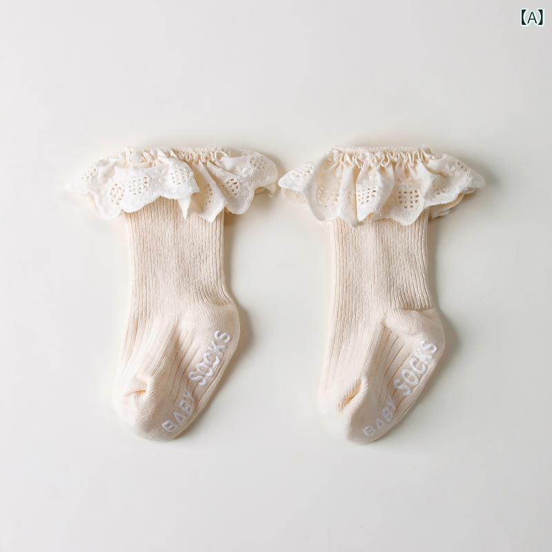 靴下 キッズ ベビー 女の子 中筒ソックス レース フリル コットン 滑り止め付き 春秋 冬 幼児 子供 赤ちゃん かわいい 通気性