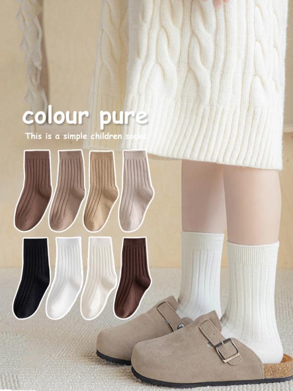 靴下 キッズ 春秋 男の子 女の子 韓国風 無地 コットン ソックス 4足セット 1歳 2歳 3歳 4歳 5歳 6歳 7..