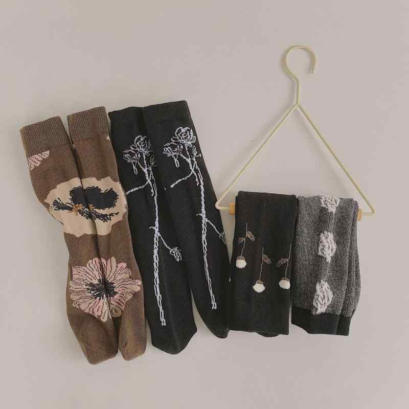 靴下 キッズ 子供 中筒 ソックス 深色 花柄 通気性 コットン パイルソックス 2歳-10歳 春秋 春夏