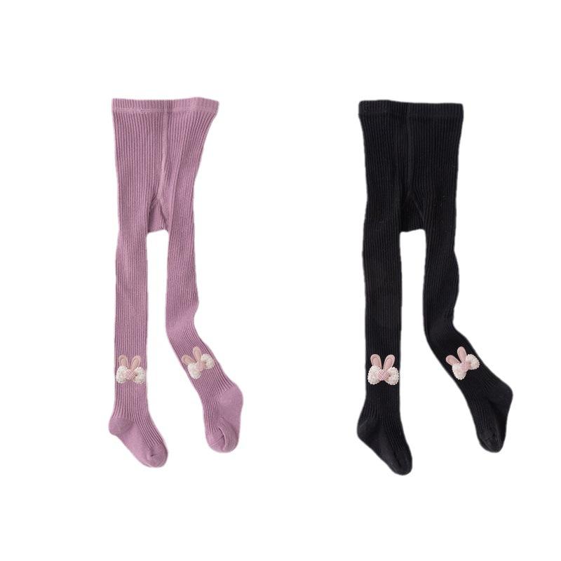 子供服 女の子 レギンス かわいい ウサギ 耳付き ストライプ ソックス タイツ 春秋 通気 吸汗