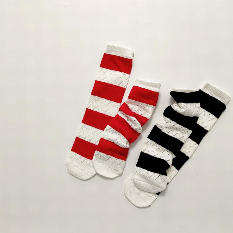 靴下 キッズ 春夏 子供 中筒 ソックス 通気性 コットン 粗ストライプ バイカラー 2歳 3歳 4歳 5歳 6歳 7歳 8歳 9歳 10歳