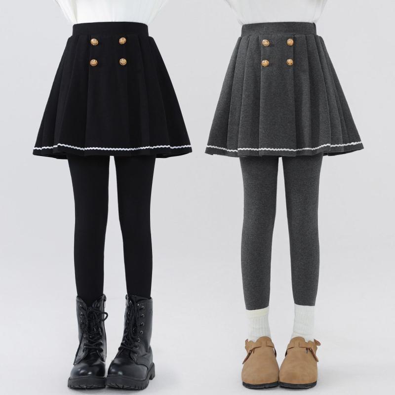 子供服 女の子 レギンス付きスカート 中 толстовка 大童 プリーツスカート コットン 春秋 グレー 花柄 薄手 ベルベット 黒