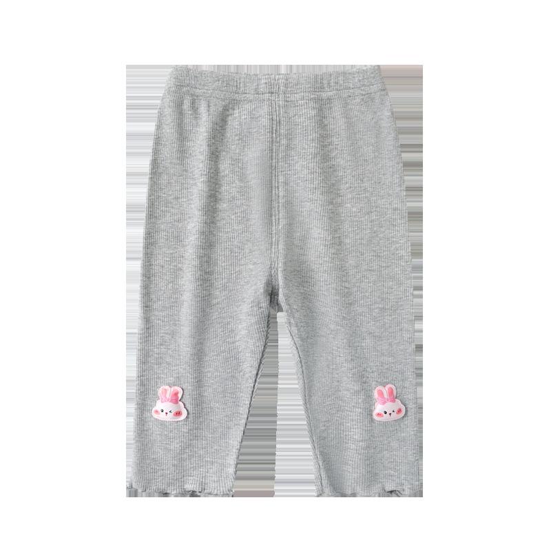 パンツ 女児 ベビー レギンス カジュアル 長ズボン 夏 女の子 子供 七分丈 綿混紡 花灰 73 80 90 100 1..