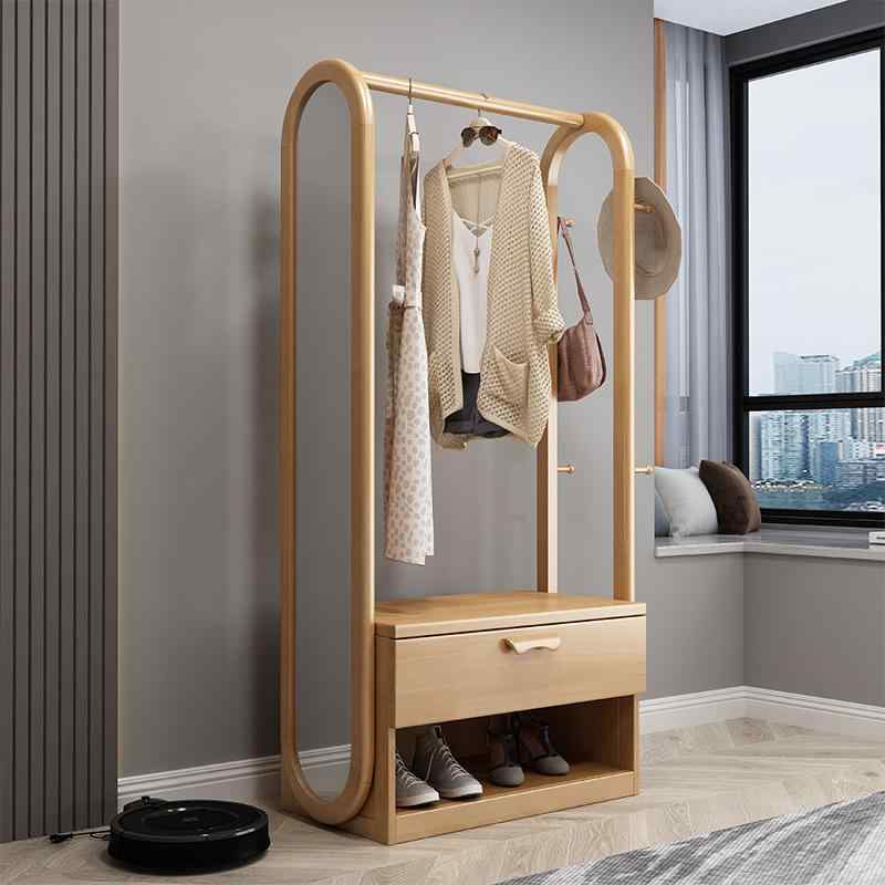 ハンガーラック 実木 斗柜 帽子掛け 鏡付き 多機能 創意 置物 榉木色 胡桃色 白色 シンプル 寝室 玄関 ..