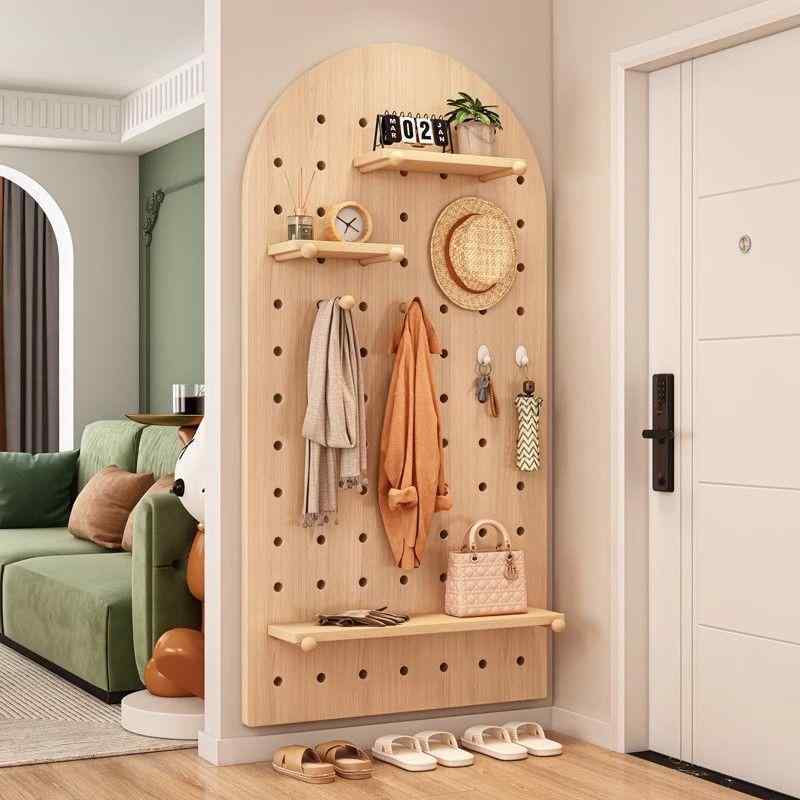 壁掛けハンガー 木製 コートハンガー 壁面収納 帽子掛け 玄関収納 小物置き 原木色 ブラック 暖白 グリーン