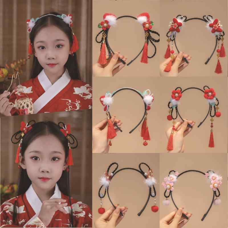 ヘアアクセサリー 女児用 新年 赤色 ヘアクリップ 髪飾り 蝶結び 子供用 ヘアフープ ヘアピン セット ..