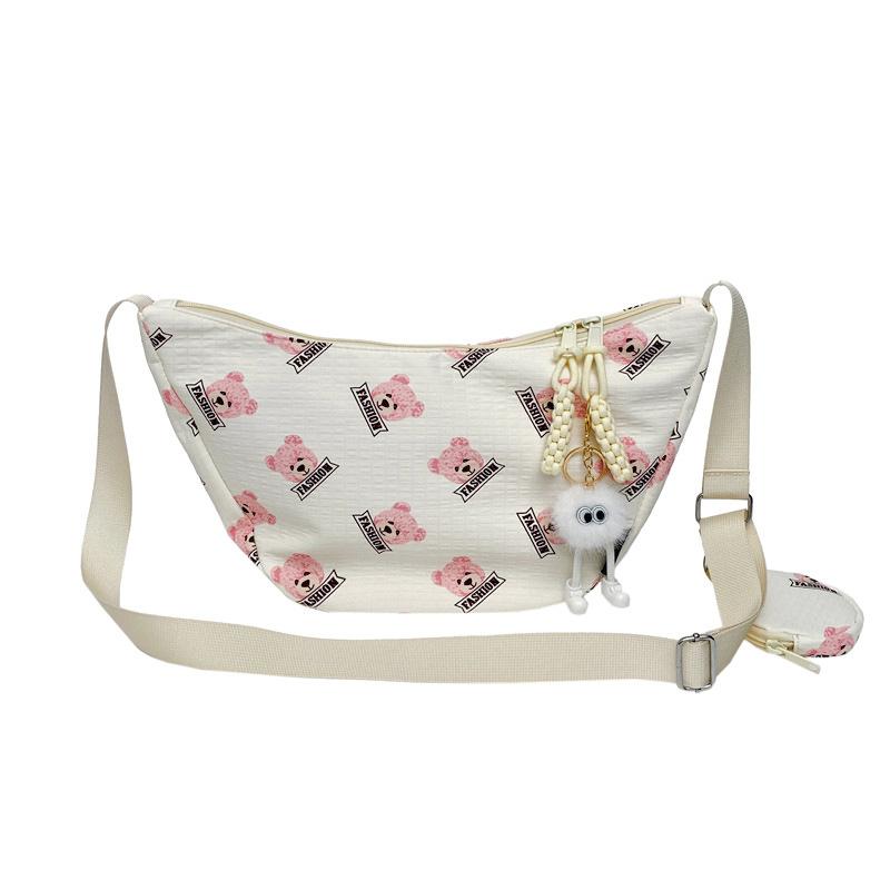 ショルダーバッグ レディース かわいい 小熊 ベア プリント 斜めがけ バッグ 鞄 母子バッグ コットン ..