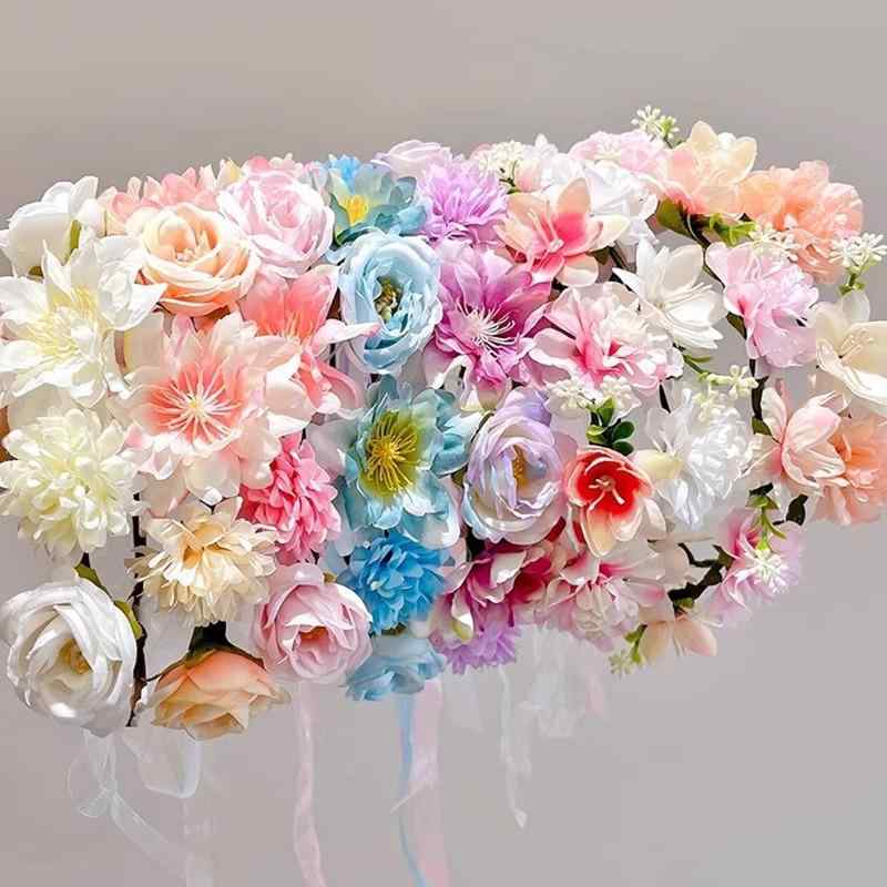 ヘアアクセサリー 子供用 花かんむり カチューシャ 森ガール風 花飾り チュールリボン付き キッズ 女の..