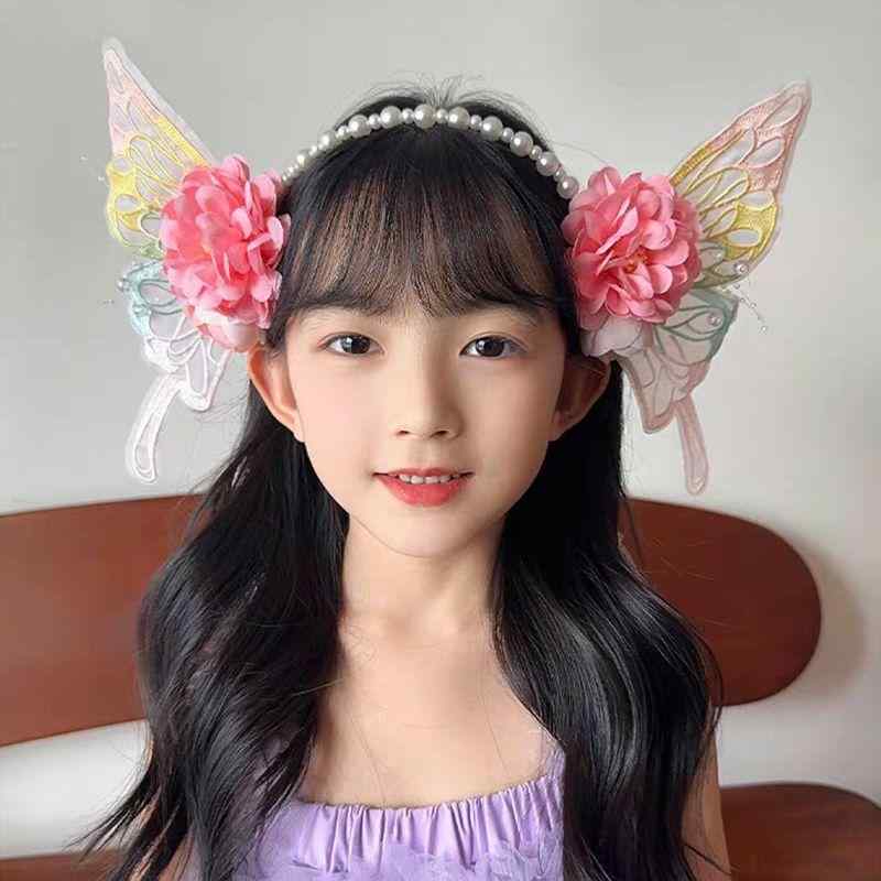 ヘアバンド 子供用 花柄 妖精風 パール 蝶 ヘアアクセサリー かわいい 刺繍 ガールズ キッズ お洒落 発..