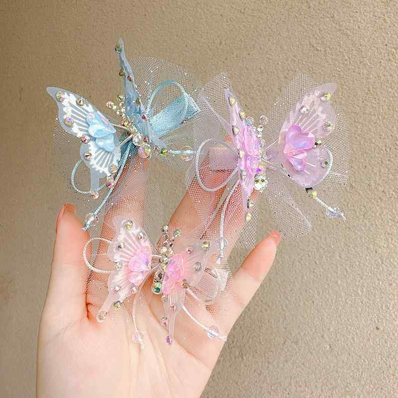 ヘアアクセサリー 子供 女の子 髪留め ヘアピン 蝶 水晶 キラキラ かわいい 髪飾り イベント パーティ..