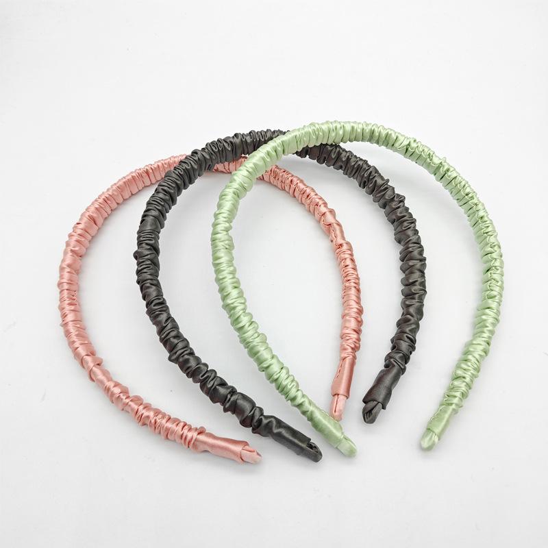 ヘアバンド レディース シルク100% 桑蚕糸 洗顔 ヘアアクセサリー 細め 上品 無地 シャーリング シュシ..